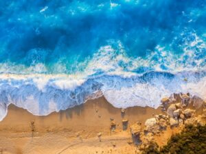 Ocean waves beating against shoreline