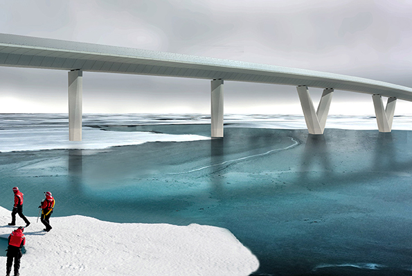 bridge over blue water and ice