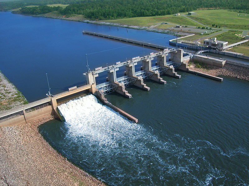aerial view of Red River lock and dam
