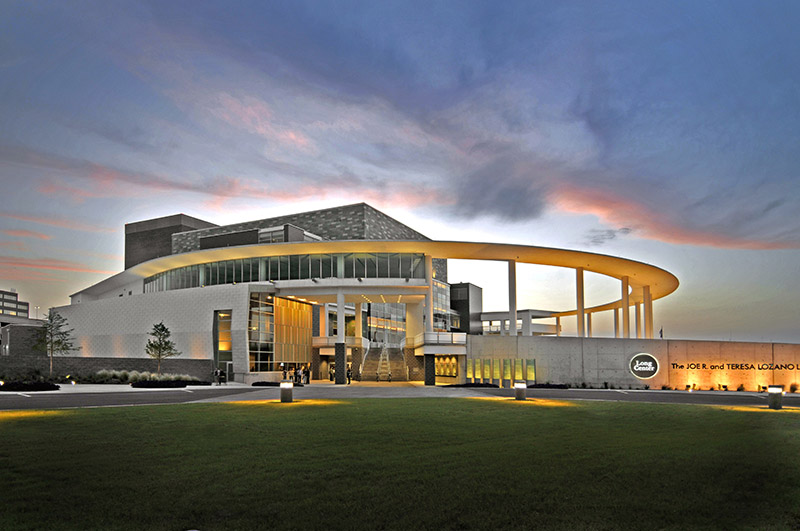 exterior view of the Long Center at dusk