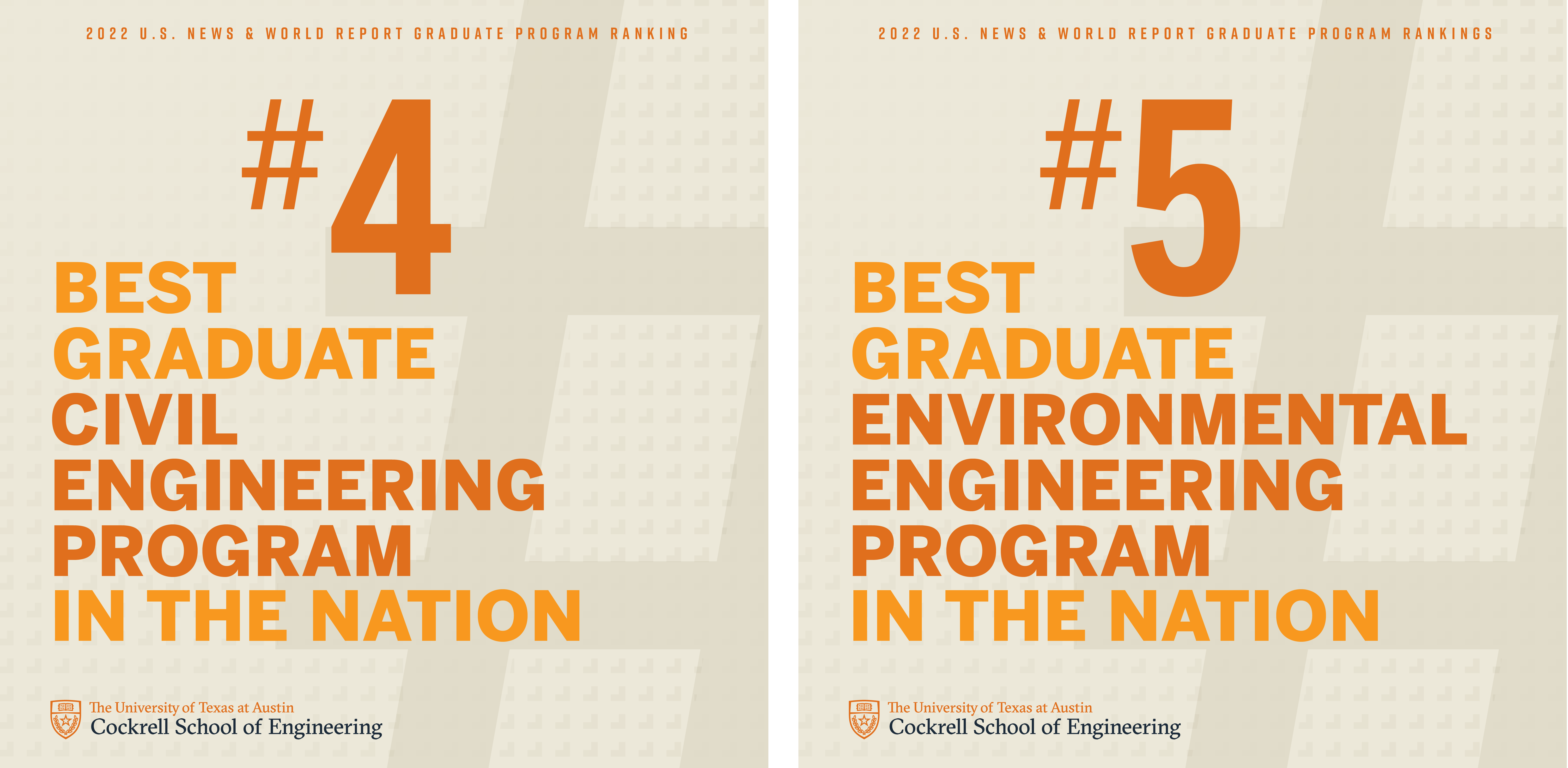 graduate program in Civil Engineering ranked #4 and the Environmental/Environmental Health Engineering program ranked #5