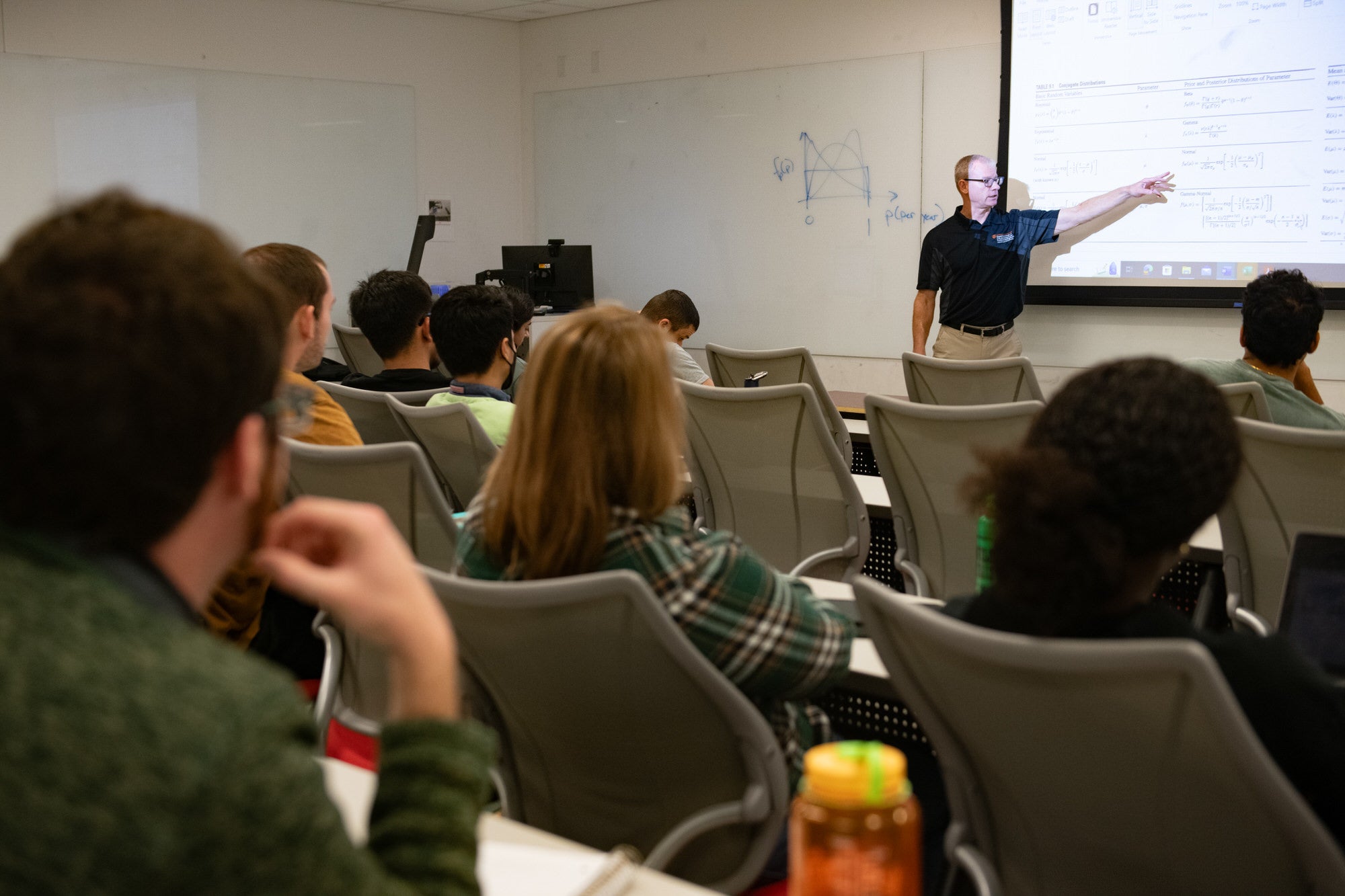 Gilbert teaching CAEE students in front of screen.