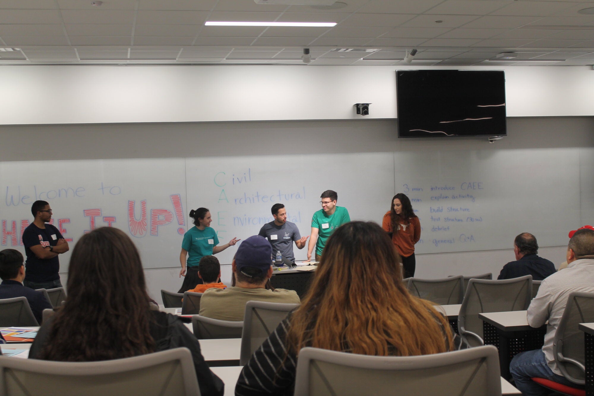 CAEE student organization leaders presenting to students and parents