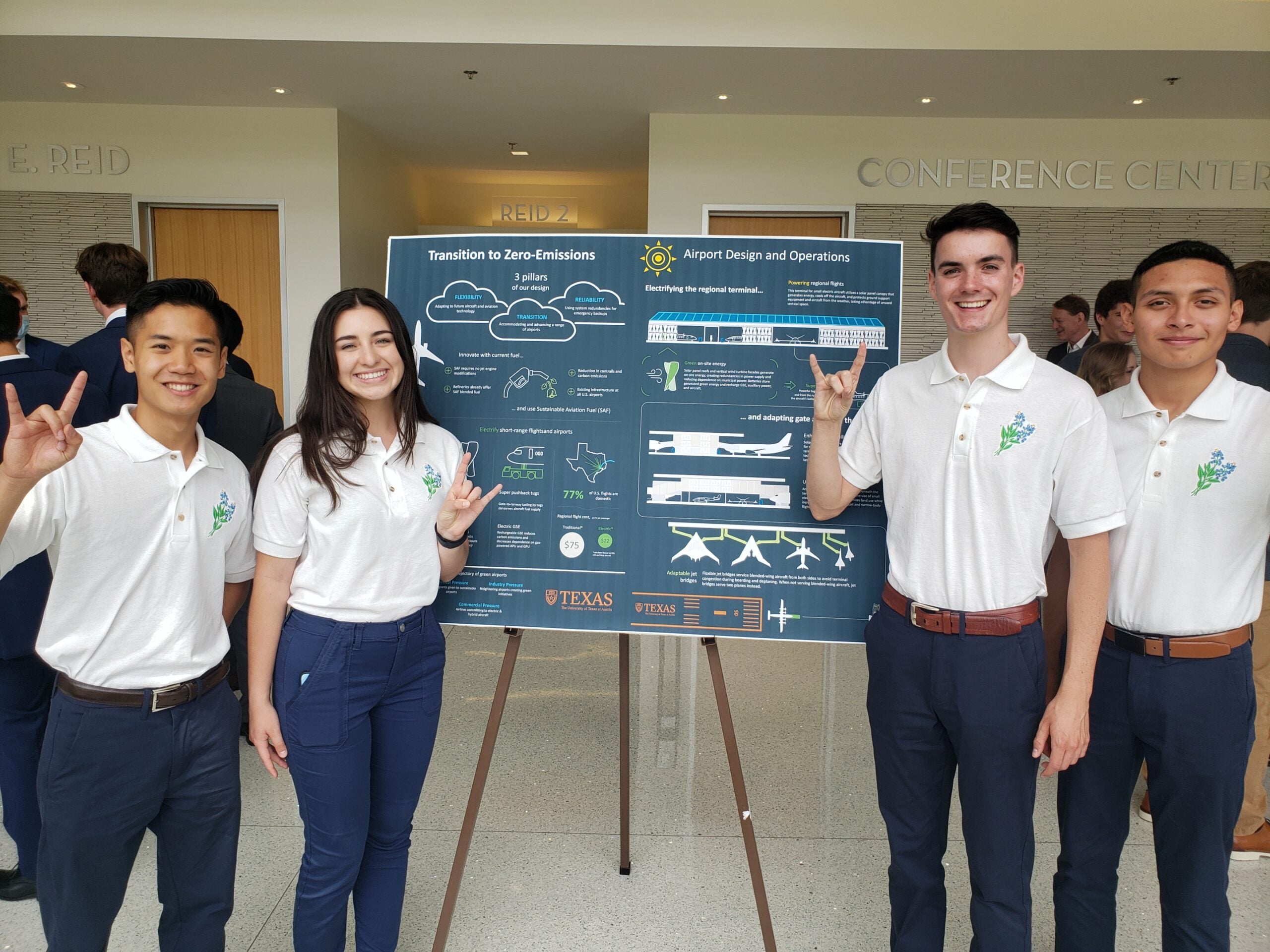 Texas Engineering students smiling in front of research poster